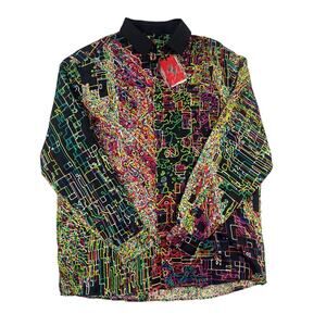 Ferrari - Graphic Print Long Sleeve Silk Shirt in Green & Black Multicolor